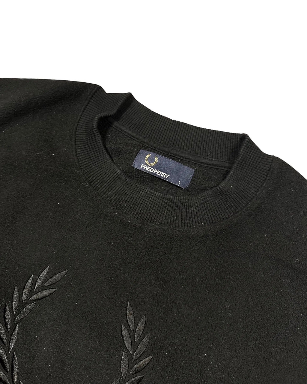 Casual Circuit black cotton jumper with a crew neck and laurel wreath logo