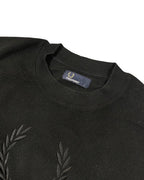 Casual Circuit black cotton jumper with a crew neck and laurel wreath logo