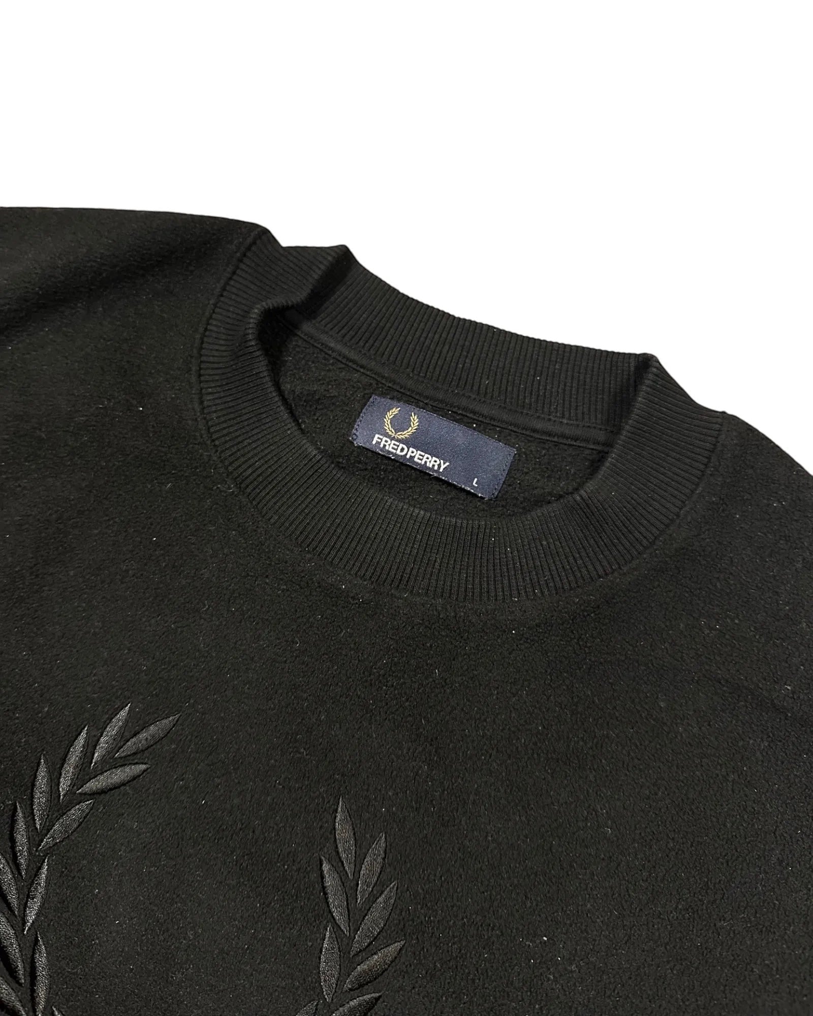 Casual Circuit black cotton jumper with a crew neck and laurel wreath logo